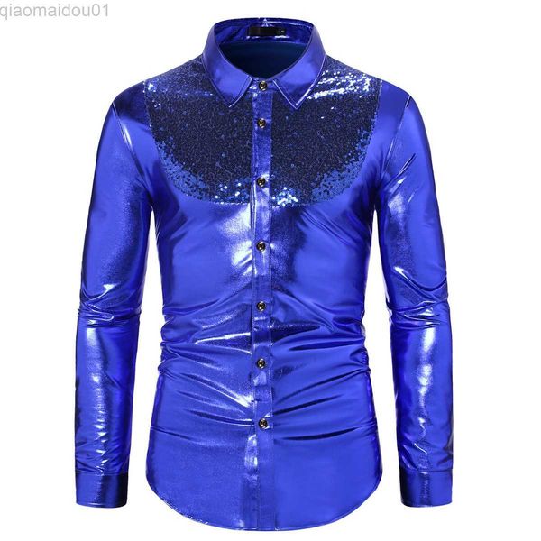 men's casual shirts shiny blue sequin dress shirt men 2023 brand hip hop streetwear shirts mens 70s disco party nightclub stage singer, White;black
men's casual shirts shiny blue sequin dress shirt men 2023 brand hip hop streetwear shirts mens 70s disco party nightclub stage singer, White;black
