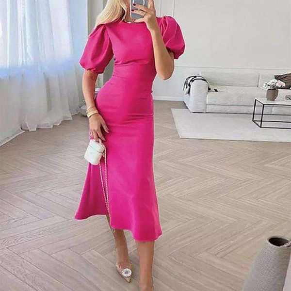 lady style womens clothing summer round neck puff sleeves elegant temperament pure color figure flattering dress, Black;gray
lady style womens clothing summer round neck puff sleeves elegant temperament pure color figure flattering dress, Black;gray