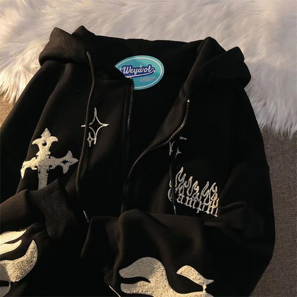men's hoodies sweatshirts y2k zipper hoodies cross embroidery hoodies women vintage loose casual jacket man hip hop harajuku punk sweat, Black
men's hoodies sweatshirts y2k zipper hoodies cross embroidery hoodies women vintage loose casual jacket man hip hop harajuku punk sweat, Black