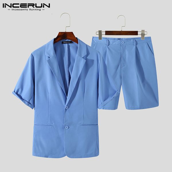 men's tracksuits incerun men sets solid color streetwear korean lapel short sleeve blazer button shorts business fashion casual suits, Gray
men's tracksuits incerun men sets solid color streetwear korean lapel short sleeve blazer button shorts business fashion casual suits, Gray