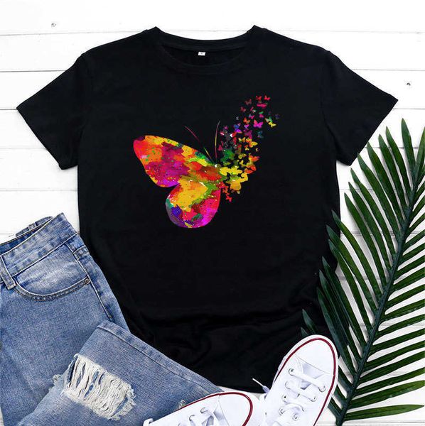 new style women's round neck loose colored butterfly pattern printed summer short sleeved t-shirt top, White
new style women's round neck loose colored butterfly pattern printed summer short sleeved t-shirt top, White
