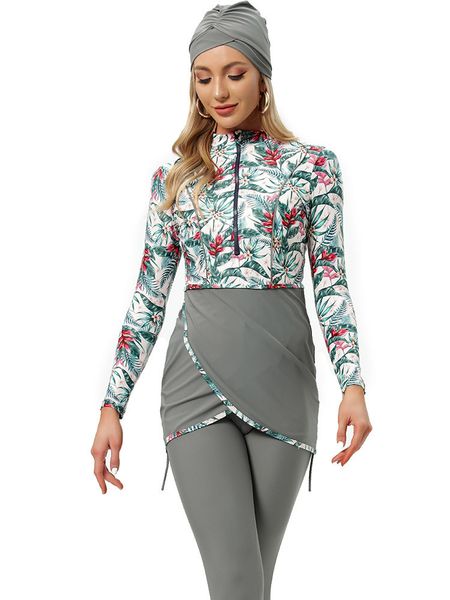 women's swimwear 3 pcsset printed sleeve grey swimsuit conservative muslim swimwear women's muslim swimwear burkini with front zip, White;black
women's swimwear 3 pcsset printed sleeve grey swimsuit conservative muslim swimwear women's muslim swimwear burkini with front zip, White;black