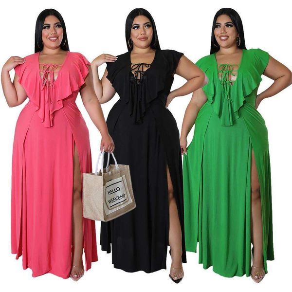 selling fashion short sleeves v neck pure color large sized dress for women split skirt, Black;gray
selling fashion short sleeves v neck pure color large sized dress for women split skirt, Black;gray