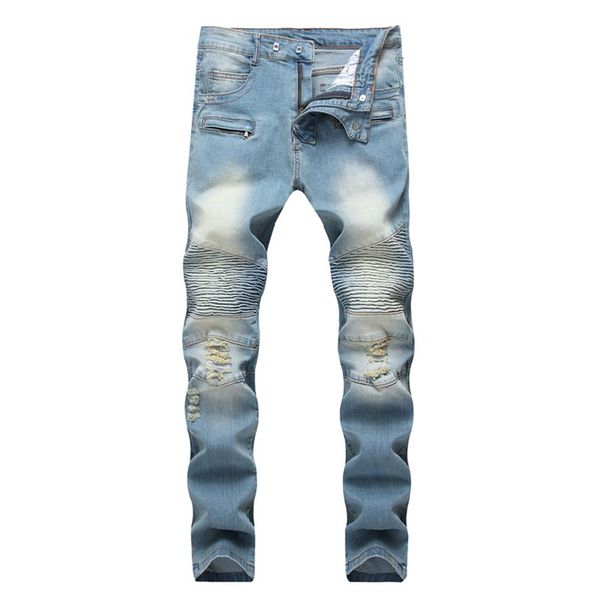 men distressed ripped jeans fashion designer straight motorcycle biker jeans causal denim pants streetwear style mens jeans cool m210m, Blue
men distressed ripped jeans fashion designer straight motorcycle biker jeans causal denim pants streetwear style mens jeans cool m210m, Blue