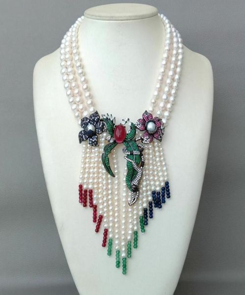 3 rows necklace 78mm white freshwater cultured pearl color stone micro inlay zircon flower accessories tassel long 4551cm3686966, Silver
3 rows necklace 78mm white freshwater cultured pearl color stone micro inlay zircon flower accessories tassel long 4551cm3686966, Silver