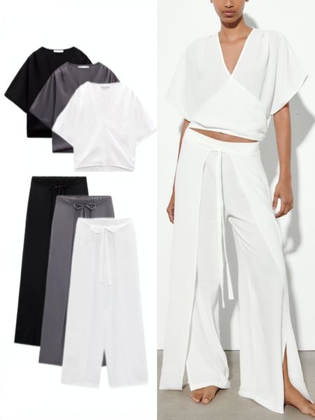 womens two piece pants zbza womens summer vneck short sleeve flowy wrap elastic tie fasten overlap wrap midwaist fluid pareo wide leg pants, White
womens two piece pants zbza womens summer vneck short sleeve flowy wrap elastic tie fasten overlap wrap midwaist fluid pareo wide leg pants, White