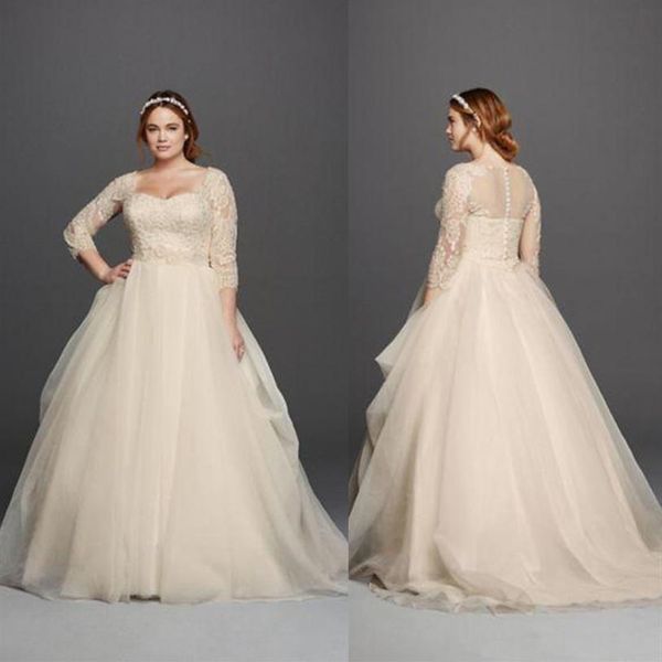 classic oleg cassini light champagne lace plus size wedding dresses scoop neck 3 4 long sleeves covered buttons princess garden br3122, White
classic oleg cassini light champagne lace plus size wedding dresses scoop neck 3 4 long sleeves covered buttons princess garden br3122, White
