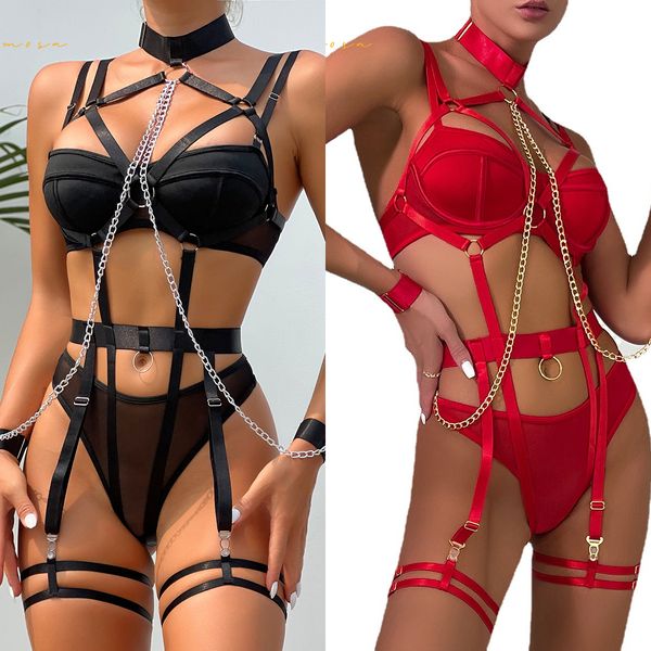 underwear seductive role play chain four-piece set women lingerie black and red color see-through clothing she in oln0739, Black;white
underwear seductive role play chain four-piece set women lingerie black and red color see-through clothing she in oln0739, Black;white