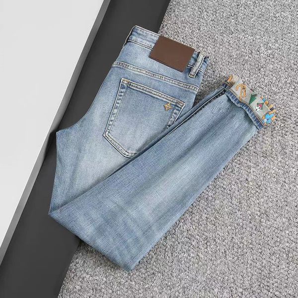 designer classic european men's light jeans presbyterian letter embroidery sewn to rip trend brand motorcycle pants slim fit, Blue
designer classic european men's light jeans presbyterian letter embroidery sewn to rip trend brand motorcycle pants slim fit, Blue