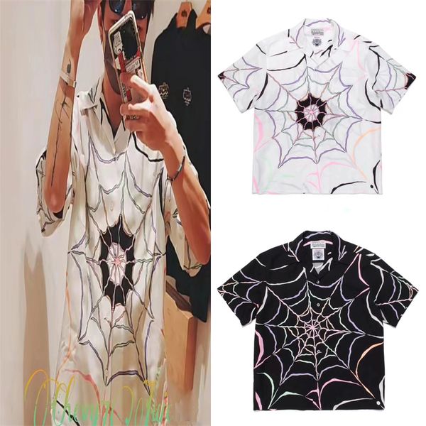 men's casual shirts colorful spider web wacko maria shirt hawaii beach men women holiday seaside short sleeve 230720, White;black
men's casual shirts colorful spider web wacko maria shirt hawaii beach men women holiday seaside short sleeve 230720, White;black