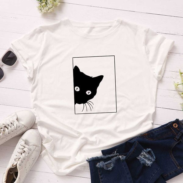 new black cat head pattern printed women's loose round neck summer short sleeve t-shirt women's top, White
new black cat head pattern printed women's loose round neck summer short sleeve t-shirt women's top, White