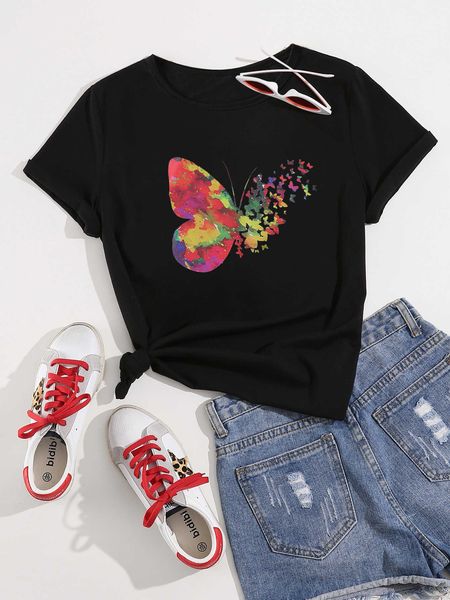 fast fashion casual black t-shirt simple round neck short sleeve women's butterfly print t, White
fast fashion casual black t-shirt simple round neck short sleeve women's butterfly print t, White