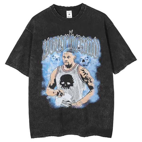 men's t-shirt american basketball star rodman printed short sleeve t-shirt high street washed old trend, White;black
men's t-shirt american basketball star rodman printed short sleeve t-shirt high street washed old trend, White;black