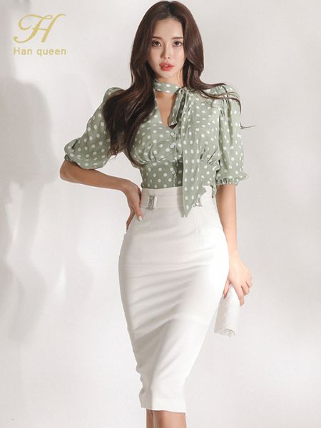 women s suits blazers h han queen korean women summer work wear 2 pieces set dot blouses high waist mid calf sheath pencil bodycon skirt 230, White;black
women s suits blazers h han queen korean women summer work wear 2 pieces set dot blouses high waist mid calf sheath pencil bodycon skirt 230, White;black