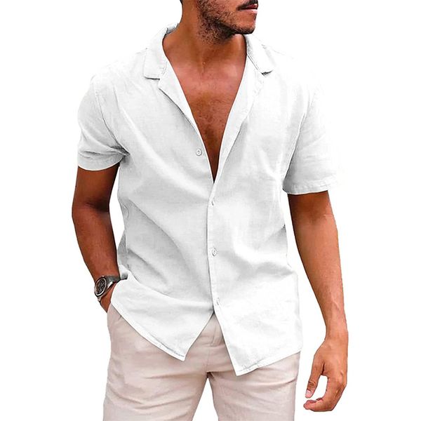 men's polos summer casual solid color blouse cotton linen short sleeve shirt loose cardigan comfy breathable beach male 230720, White;black
men's polos summer casual solid color blouse cotton linen short sleeve shirt loose cardigan comfy breathable beach male 230720, White;black