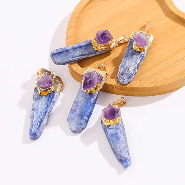 natural raw amethyst inset blue druzy quartz stone pendant crystal pillar charms for necklace earrings jewelry making accessory, Bronze;silver
natural raw amethyst inset blue druzy quartz stone pendant crystal pillar charms for necklace earrings jewelry making accessory, Bronze;silver