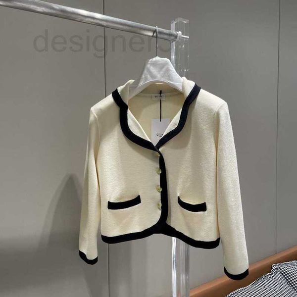 women's knits & tees designer 2023 early autumn new gentle style sweet age reducing temperament polo collar black edge contrast knitted, White
women's knits & tees designer 2023 early autumn new gentle style sweet age reducing temperament polo collar black edge contrast knitted, White