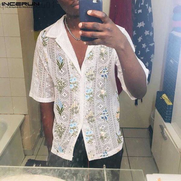 men's casual shirts 2023 fashion men shirt printing mesh hollow out see through lapel short sleeve men clothing streetwear casual camis, White;black
men's casual shirts 2023 fashion men shirt printing mesh hollow out see through lapel short sleeve men clothing streetwear casual camis, White;black
