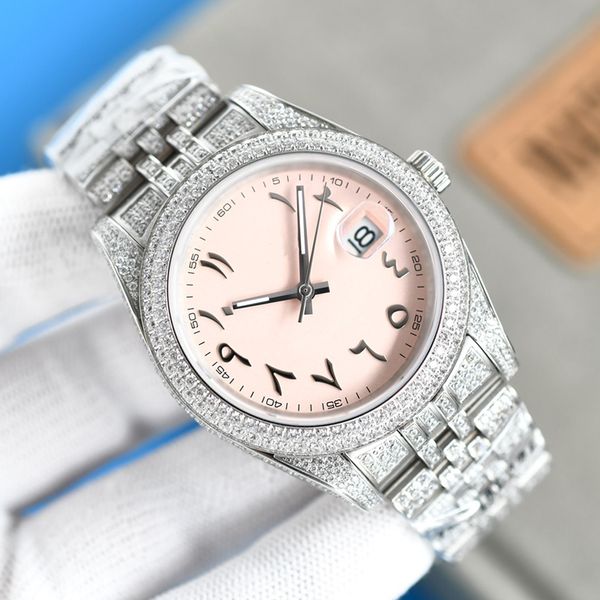 6 styles mens luxury diamonds watch silver cz stones watches pink dial arabic numerals automatic 41mm waterproof 904l sapphire with box, Slivery;brown
6 styles mens luxury diamonds watch silver cz stones watches pink dial arabic numerals automatic 41mm waterproof 904l sapphire with box, Slivery;brown