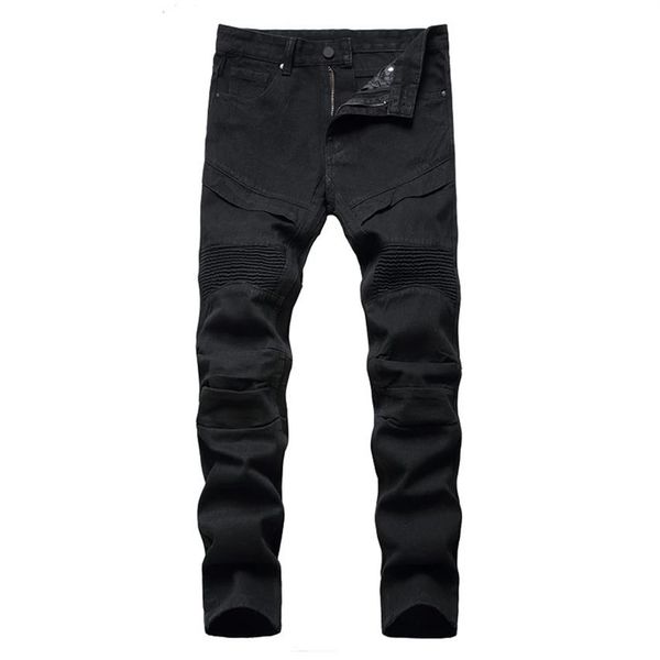 men's biker jeans black white pleated denim pants plus size slim straight classic trousers325c, Blue
men's biker jeans black white pleated denim pants plus size slim straight classic trousers325c, Blue