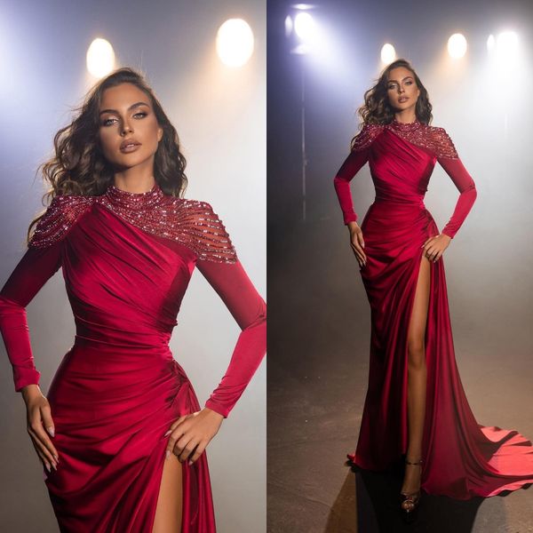 gorgeous red mermaid prom dress beading long sleeve side split evening dress high neck formal gowns party wear, Black
gorgeous red mermaid prom dress beading long sleeve side split evening dress high neck formal gowns party wear, Black