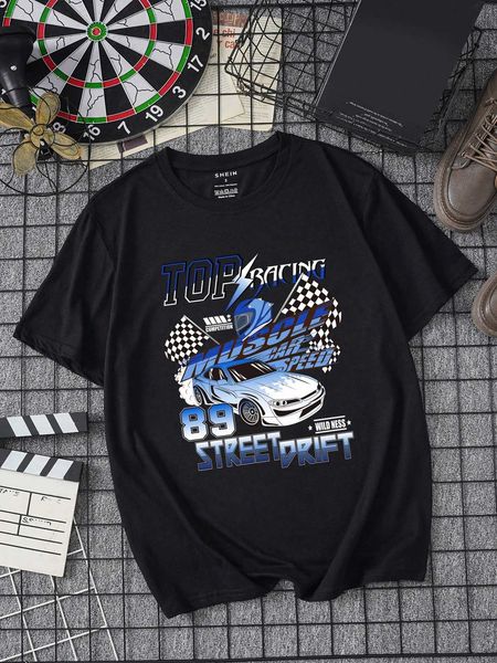 men's fashion en cotton car and letter graphic, White;black
men's fashion en cotton car and letter graphic, White;black