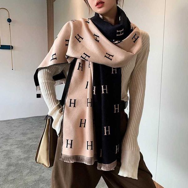 h home women's scarf wholesale 2023 new letter cashmere scarf versatile autumn and winter korean edition ins end thick neck, Blue;gray
h home women's scarf wholesale 2023 new letter cashmere scarf versatile autumn and winter korean edition ins end thick neck, Blue;gray