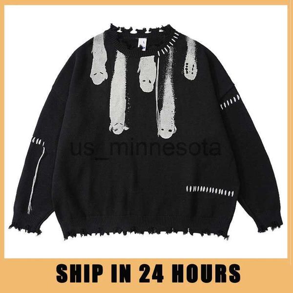 men's sweaters hip hop knitted sweaters men harajuku vintage hole ghost graphic jumpers streetwear punk casual oversized oneck pullover, White;black
men's sweaters hip hop knitted sweaters men harajuku vintage hole ghost graphic jumpers streetwear punk casual oversized oneck pullover, White;black