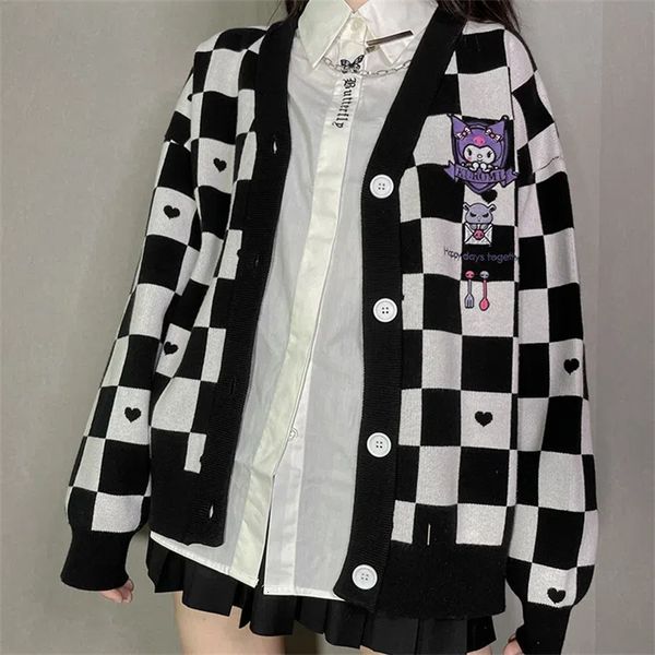 women's knits tees kawaii cartoon embroidery cardigan women jk uniform checkerboard sweater coat autumn loose y2k knitted sueters de mu, White
women's knits tees kawaii cartoon embroidery cardigan women jk uniform checkerboard sweater coat autumn loose y2k knitted sueters de mu, White