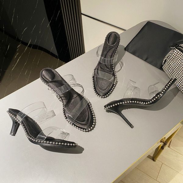 slippers women's clear designer shoes shining diamond high heels classic stiletto sandals pvc strap party shoes letter print sole summe, Black
slippers women's clear designer shoes shining diamond high heels classic stiletto sandals pvc strap party shoes letter print sole summe, Black