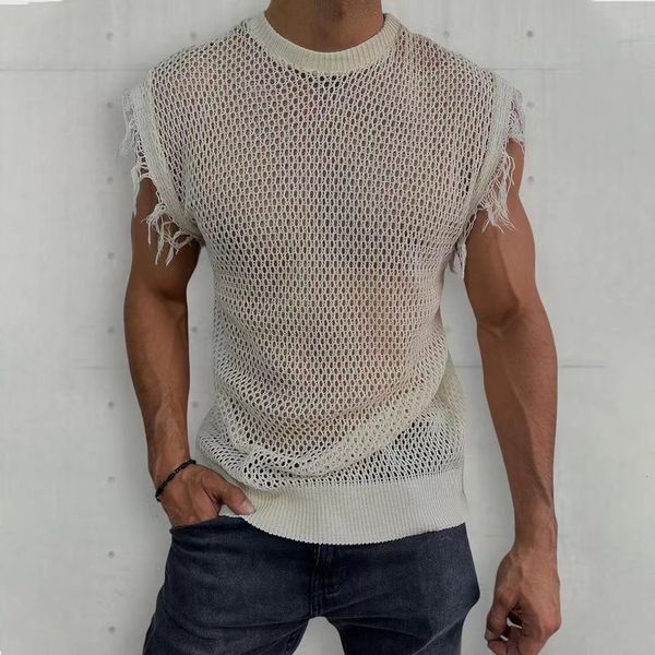 men' tank men summer sleeveless tassels o neck knit pullover tee male clothing casual short sleeve fashion solid hollow vest 230720, White;black
men' tank men summer sleeveless tassels o neck knit pullover tee male clothing casual short sleeve fashion solid hollow vest 230720, White;black