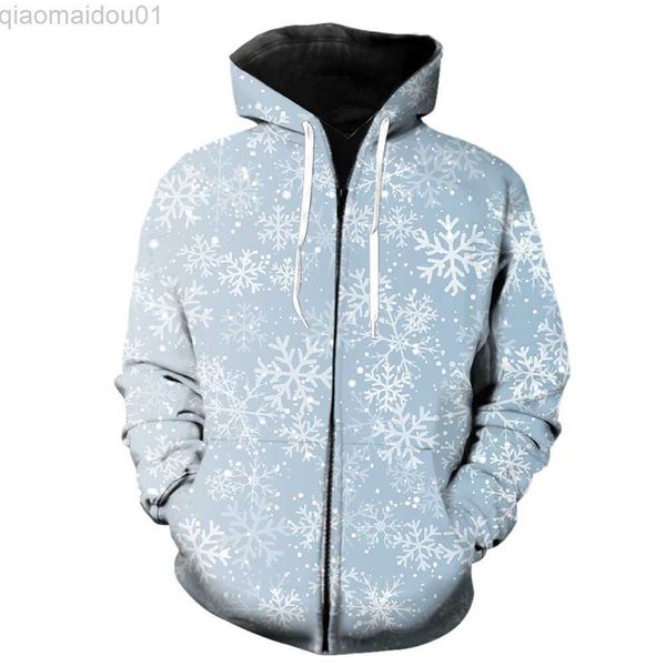 men's hoodies sweatshirts winter snowflake pattern men's zipper hoodie 3d printed 2022 sweatshirts harajuku with hood jackets spr, Black