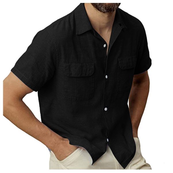 men's casual shirts black fashion hawaii shirt solid color pocket single breasted cotton and short sleeve men vacation 230720, White;black
men's casual shirts black fashion hawaii shirt solid color pocket single breasted cotton and short sleeve men vacation 230720, White;black