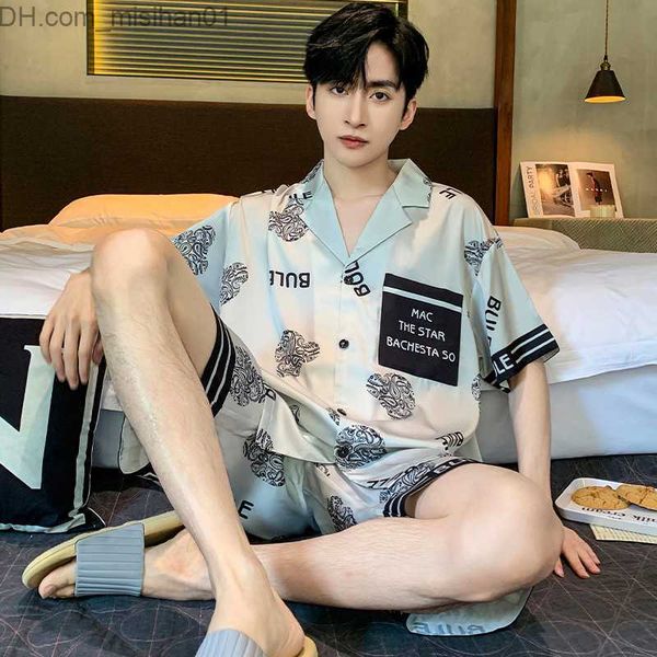 men's sleepwear men's pajamas summer silk short sleeved thin satin youth large cardigan family set pajamas set men's casual w, Black;brown
men's sleepwear men's pajamas summer silk short sleeved thin satin youth large cardigan family set pajamas set men's casual w, Black;brown
