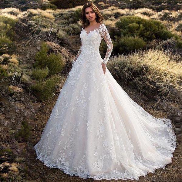 2021 new dubai elegant long sleeves a-line wedding dresses sheer crew neck lace appliques beaded vestios de novia bridal gowns wit271w, White
2021 new dubai elegant long sleeves a-line wedding dresses sheer crew neck lace appliques beaded vestios de novia bridal gowns wit271w, White