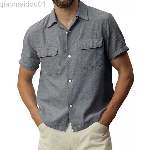 men's casual shirts men shirts 2023 spring summer new cotton linen short sleeve double pocket tooling turn-down collar shirt men', White;black
men's casual shirts men shirts 2023 spring summer new cotton linen short sleeve double pocket tooling turn-down collar shirt men', White;black