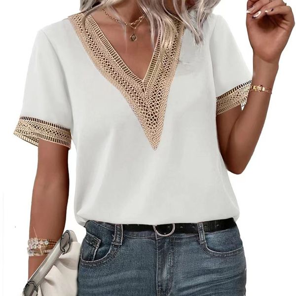 womens tshirt vneck lace loose office temperament commuting short sleeved shirt female casual summer fashion woman clother 230720, White
womens tshirt vneck lace loose office temperament commuting short sleeved shirt female casual summer fashion woman clother 230720, White