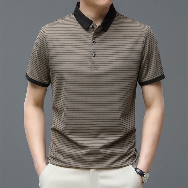 men's tshirts browon brand summer men t shirts striped print turndown collar t shirt for men business casual classics golf men clothing, White;black
men's tshirts browon brand summer men t shirts striped print turndown collar t shirt for men business casual classics golf men clothing, White;black