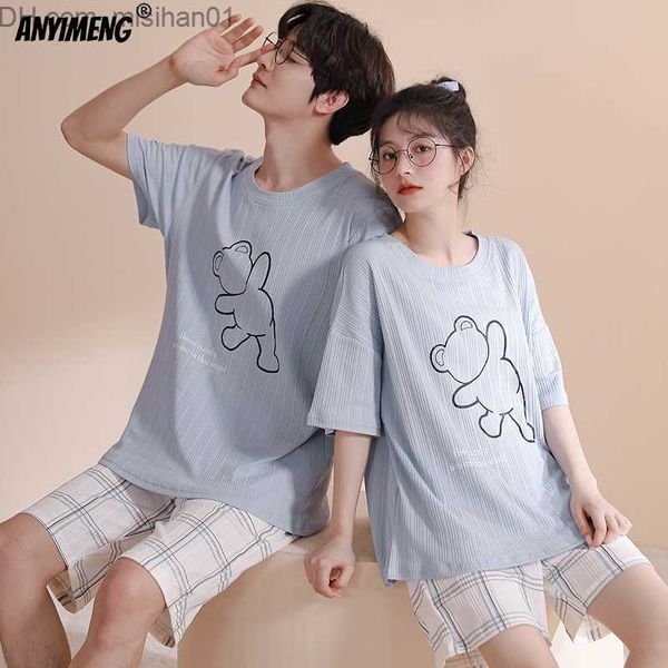 men's sleepwear baby blue couple pajamas set trend his and hers summer cotton shorts sleepwear kaii pjs for women handsome boy z230721, Black;brown
men's sleepwear baby blue couple pajamas set trend his and hers summer cotton shorts sleepwear kaii pjs for women handsome boy z230721, Black;brown