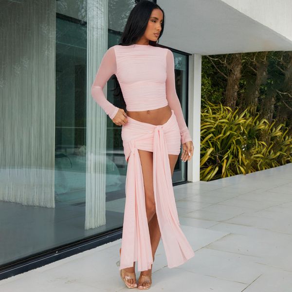 women's 2023 summer new fashion combination mesh long sleeve t solid strap short skirt set for women, Black
women's 2023 summer new fashion combination mesh long sleeve t solid strap short skirt set for women, Black