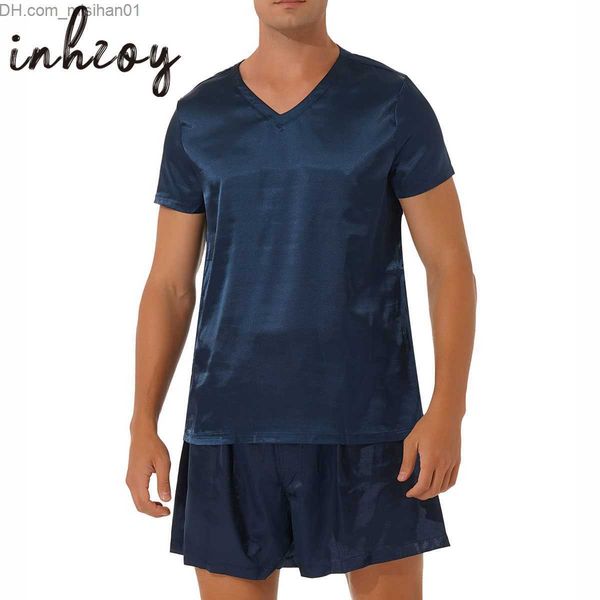 men's sleepwear men's silk satin pajamas set short sleeved and boxer shorts pajamas casual wear z230721, Black;brown
men's sleepwear men's silk satin pajamas set short sleeved and boxer shorts pajamas casual wear z230721, Black;brown