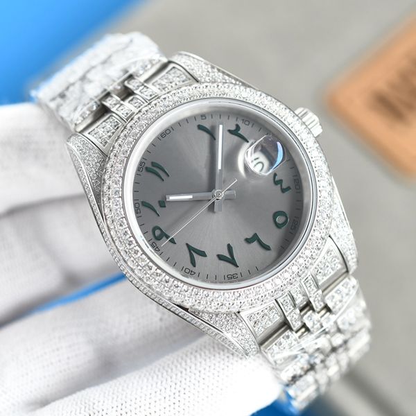 6 styles mens luxury diamonds watch silver cz stones watches grey dial arabic numerals automatic 41mm waterproof 904l sapphire with box, Slivery;brown
6 styles mens luxury diamonds watch silver cz stones watches grey dial arabic numerals automatic 41mm waterproof 904l sapphire with box, Slivery;brown