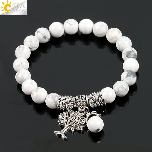 csja fashion round white turquoise howlite real stone mala beads tree of life bracelets for women yoga healing power energy bracel2422, Black
csja fashion round white turquoise howlite real stone mala beads tree of life bracelets for women yoga healing power energy bracel2422, Black
