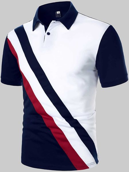 men's fashion homme men panel polo shirt, White;black