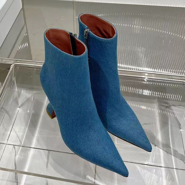 denim fabric stiletto ankle boots mid calf pull fashion pointed cowboy boot women's outdoor shoes luxury designer high-heeled heels fac, Black
denim fabric stiletto ankle boots mid calf pull fashion pointed cowboy boot women's outdoor shoes luxury designer high-heeled heels fac, Black