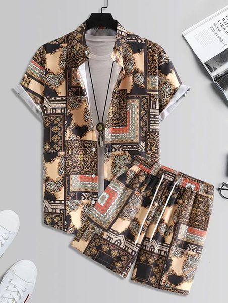 men's tracksuits men 2-piece set printing lapel short sleeve casual shirtbeach shorts 2 pieces set summer men hawaii holida suits 23072, Gray
men's tracksuits men 2-piece set printing lapel short sleeve casual shirtbeach shorts 2 pieces set summer men hawaii holida suits 23072, Gray