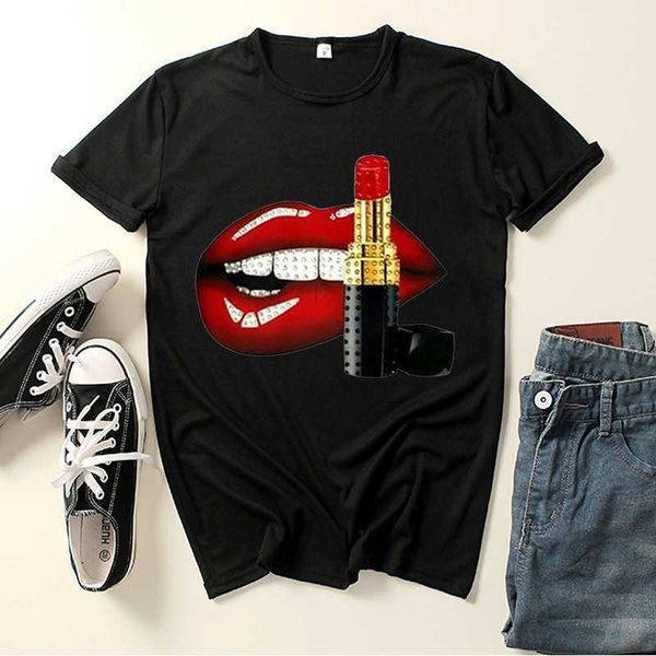 2021 red lipstick lip t-shirt women's printed casual short sleeve summer round neck large backing shirt, White
2021 red lipstick lip t-shirt women's printed casual short sleeve summer round neck large backing shirt, White