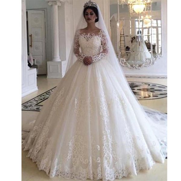 romantic princess long sleeve wedding dresses o-neck lace appliques church wedding gowns sweep train tulle abric bridal dress229m, White
romantic princess long sleeve wedding dresses o-neck lace appliques church wedding gowns sweep train tulle abric bridal dress229m, White