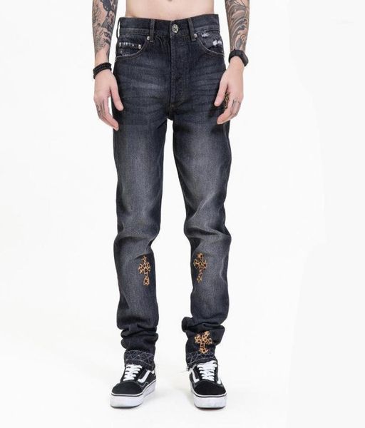 spring and autumn high street fashion brand leopard cross embroidered silver buckle black casual straight denim trousers men0394753817, Blue
spring and autumn high street fashion brand leopard cross embroidered silver buckle black casual straight denim trousers men0394753817, Blue