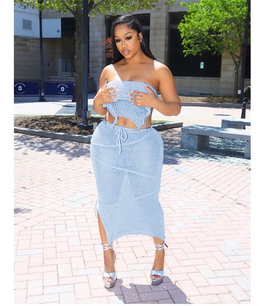 two piece dress ribbon knitted 2 piece skirts sets women summer lace up backless strapless crop drawstring long dress suits beach outfits 2, White
two piece dress ribbon knitted 2 piece skirts sets women summer lace up backless strapless crop drawstring long dress suits beach outfits 2, White